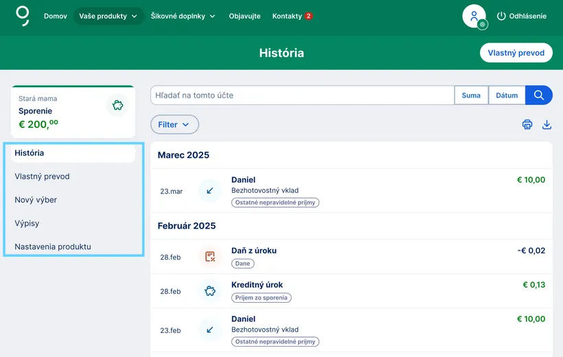 Možnosti správy sporiaceho účtu