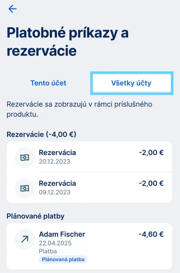 prehľad čakajúcich platieb - všetky účty