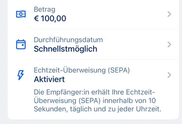 Echtzeit-Überweisungen (SEPA) - aktiviert
