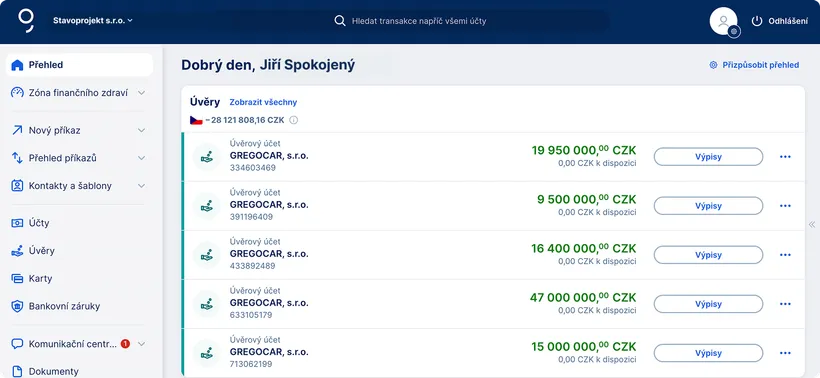 Přehled sekce s úvěry