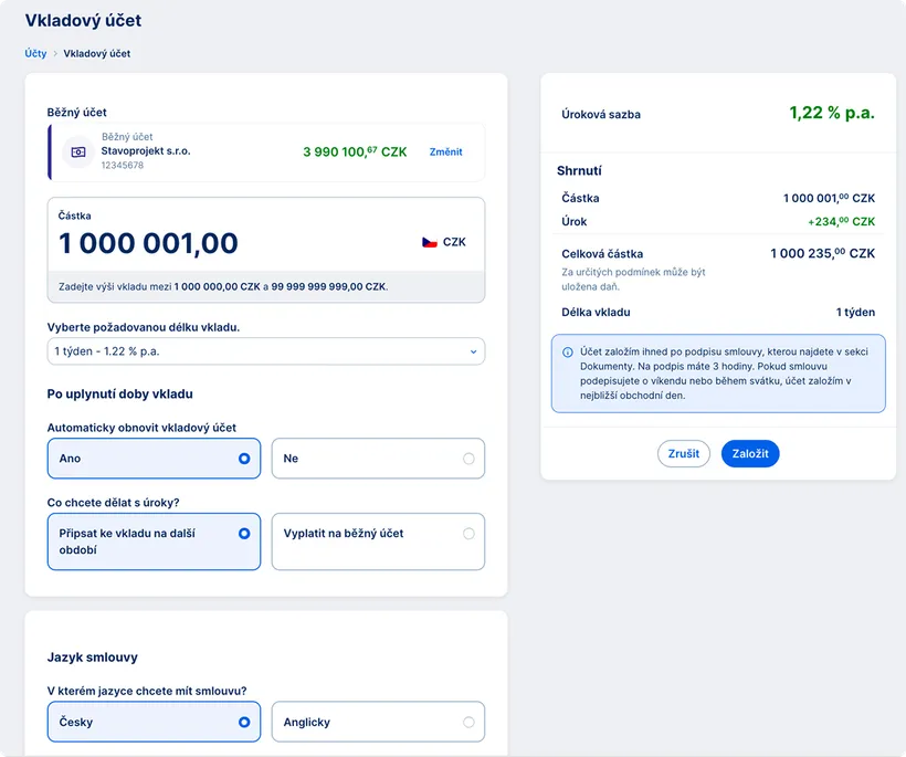 Vkladový účet krok 2