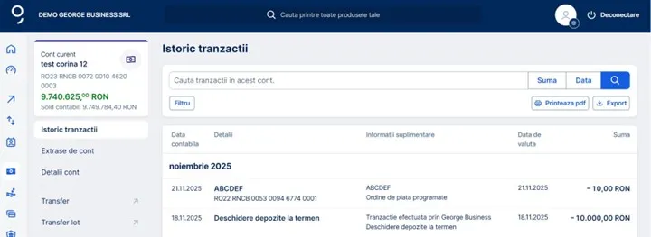 Export of transaction history