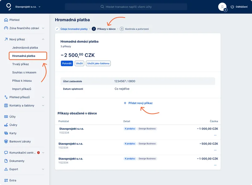 Ručně zadaná hromadná domácí platba