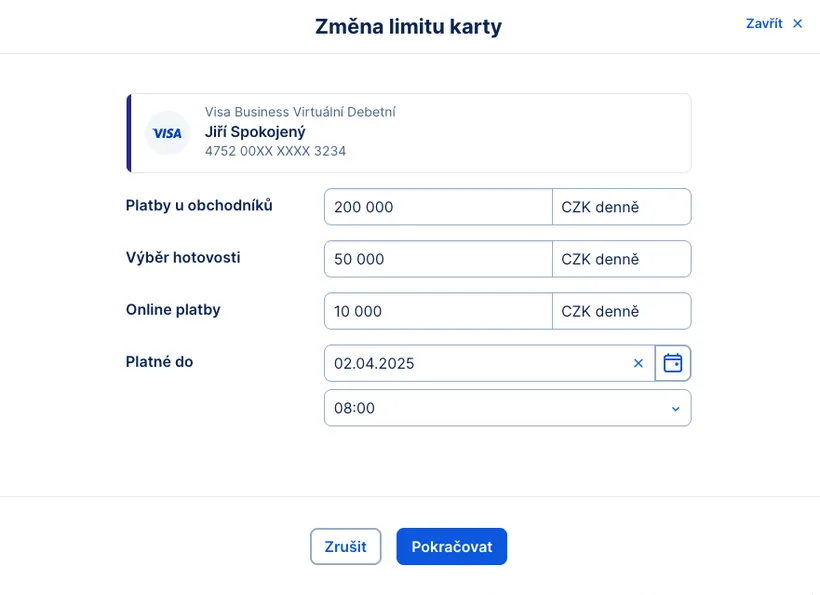 Nastavení dočasných limitů
