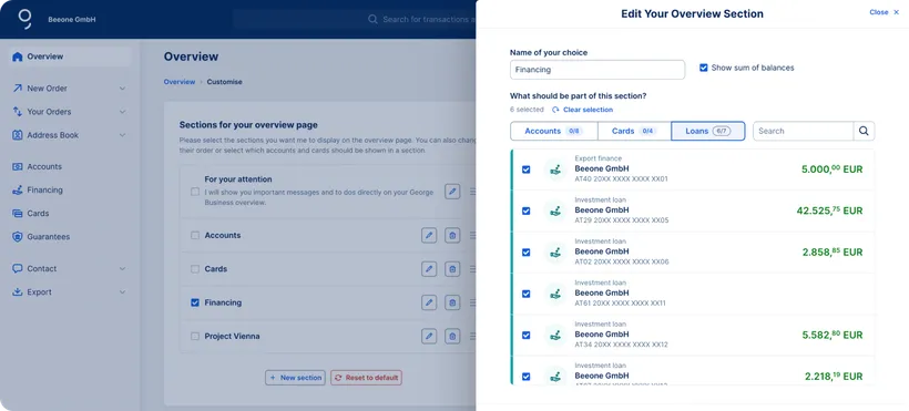 Customise your Overview Section for Financing