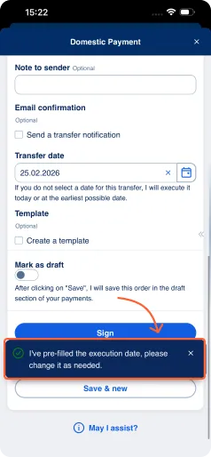 Transfer date from QR code