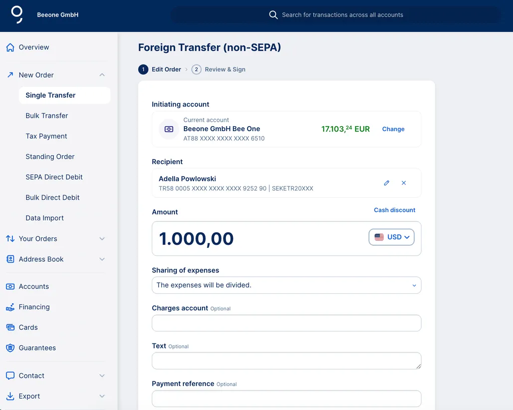 Transfer form - non-SEPA