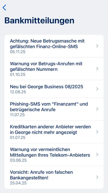 Bankmitteilungen - App