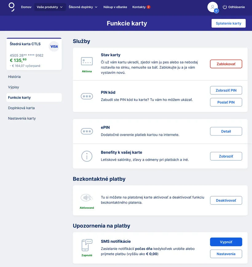 funkcie kreditnej karty vo webe