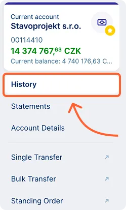 Left account menu with history option