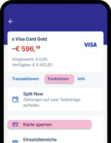 Kreditkarte in George unter dem Menüpunkt Funktionen sperren