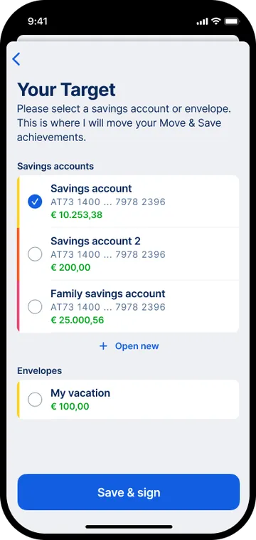 Move & Save: Select an target account for your Move & Save transactions
