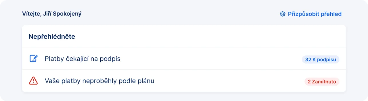 Sekce s úkoly k vyřízení
