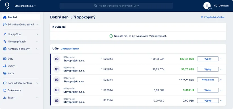 Přehled domovské stránky