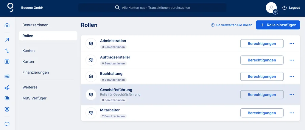 Übersicht Rollen verwalten