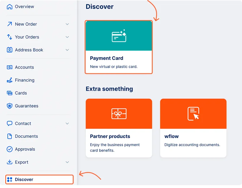 Online application for a new card in Discover section
