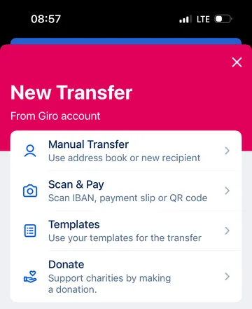 Transfer options - app