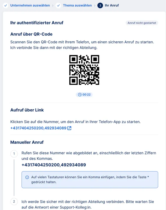 Anrufmöglichkeiten - QR-Codes