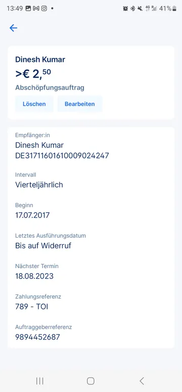 Dauerauftrag bearbeiten mit der App