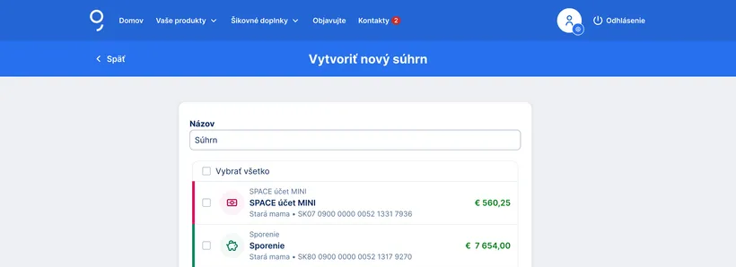 Vytvorenie súhrnu produktov