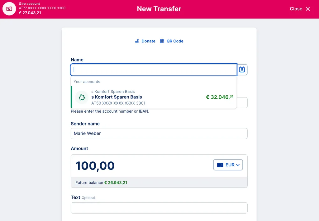 Own transfer from current account - George web