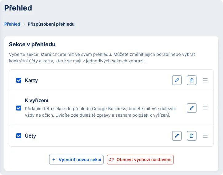 Možnost úprav přehledu