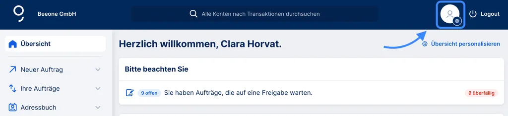 User-Profil in der George Business Kopfleiste