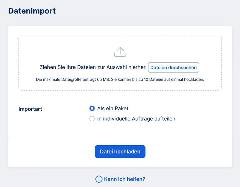 Datenimport Upload
