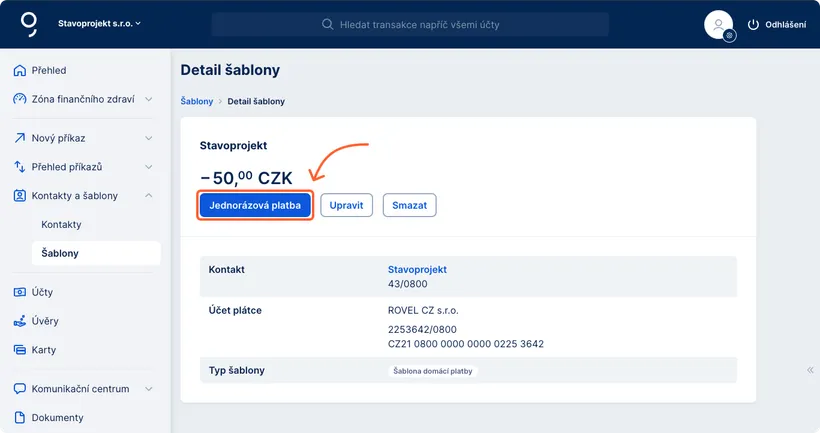 Nová platba z uložené šablony