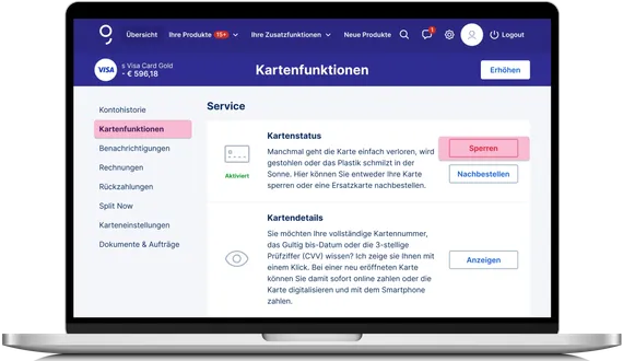 Kreditkarte in der George Webversion sperren