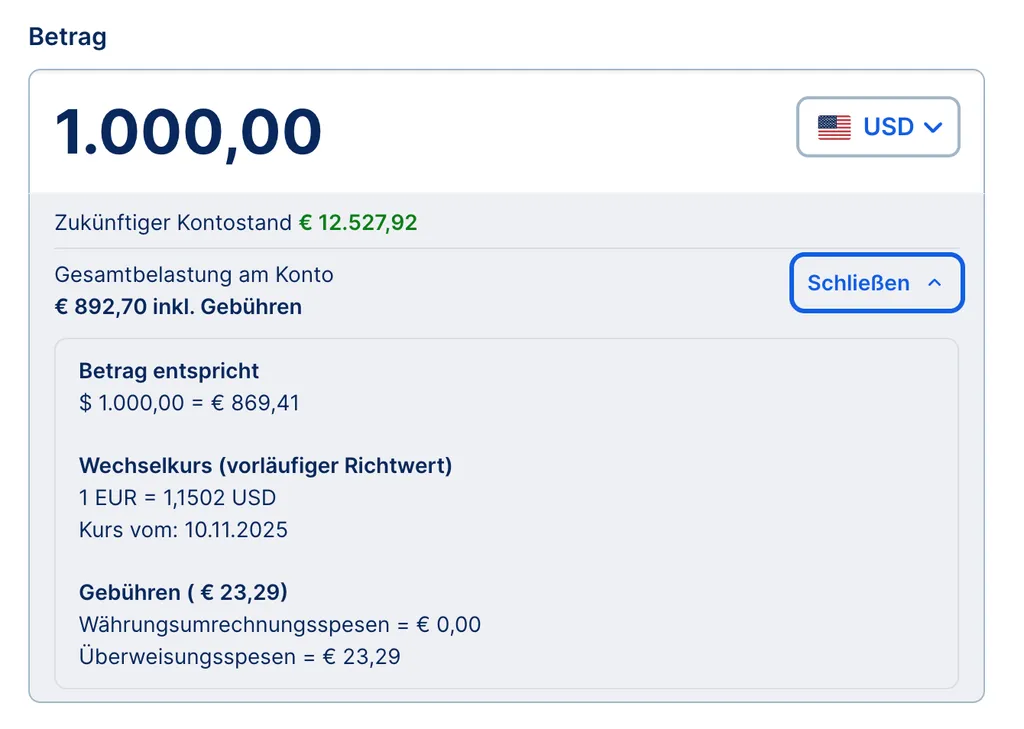 Auslandsüberweisung - Gebühren - Web