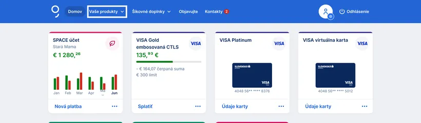 Výber karty v prehľade