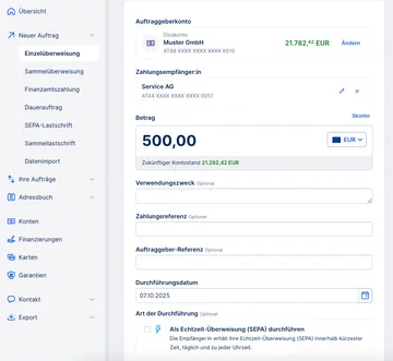 Einzelüberweisung in der George Business Übersicht