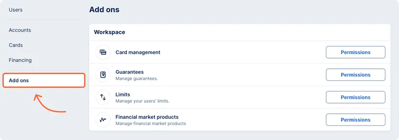 Add ons section in the left menu