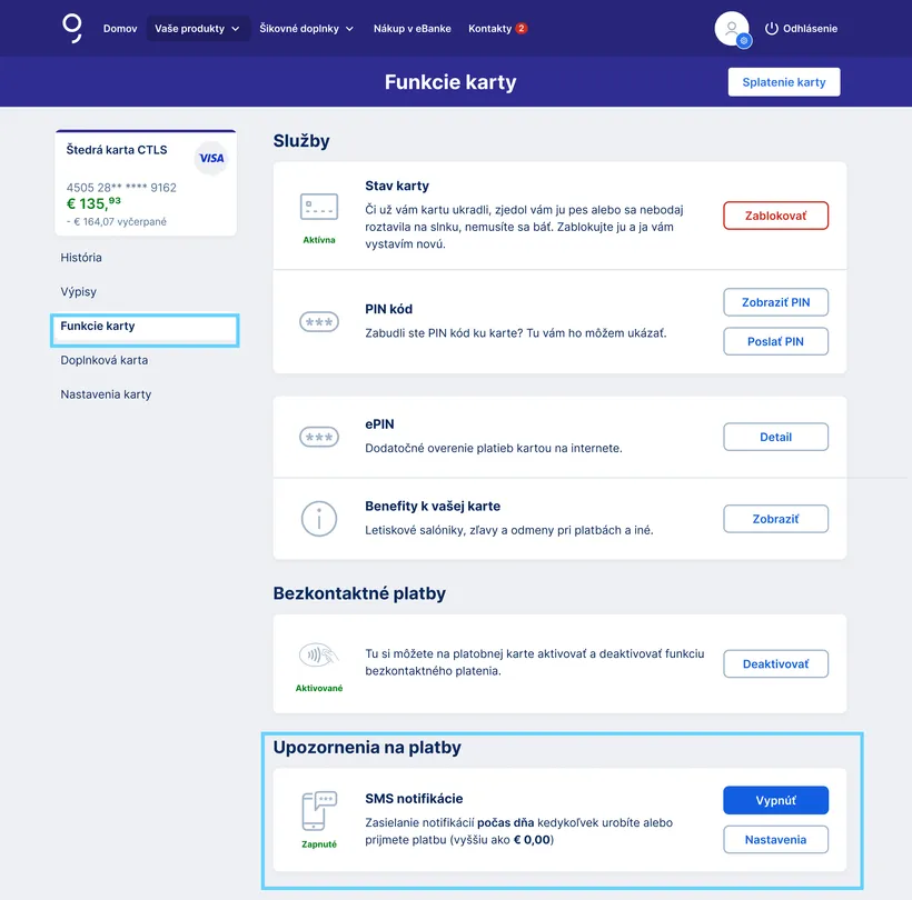 nastavenie SMS notifikácií