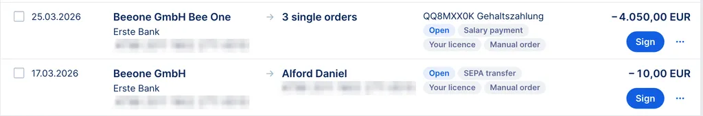 Open orders in signature folder