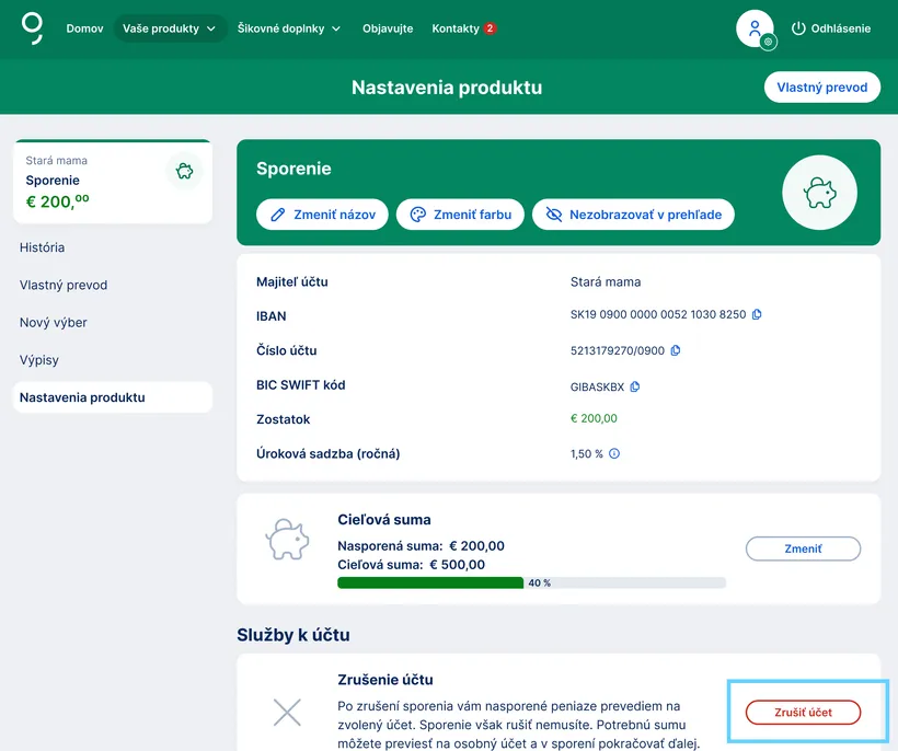 Zrušenie sporiaceho účtu
