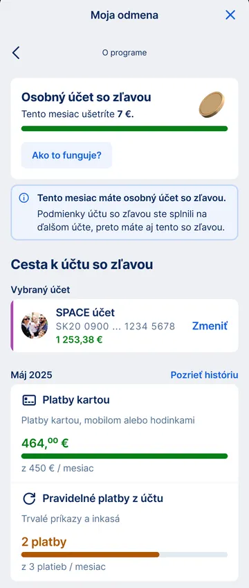 Výber účtu pre Moja odmena