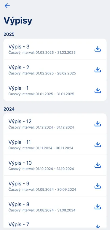 prehľad výpisov app