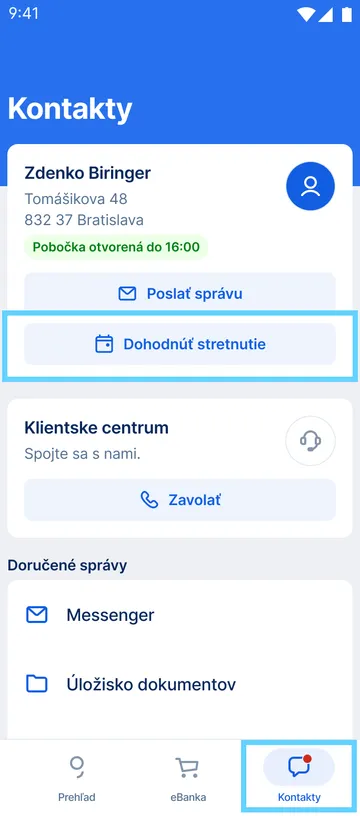 zadanie požiadavky na dohodnutie stretnutia app