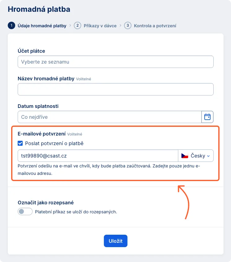 E-mailové potvrzení hromadných plateb