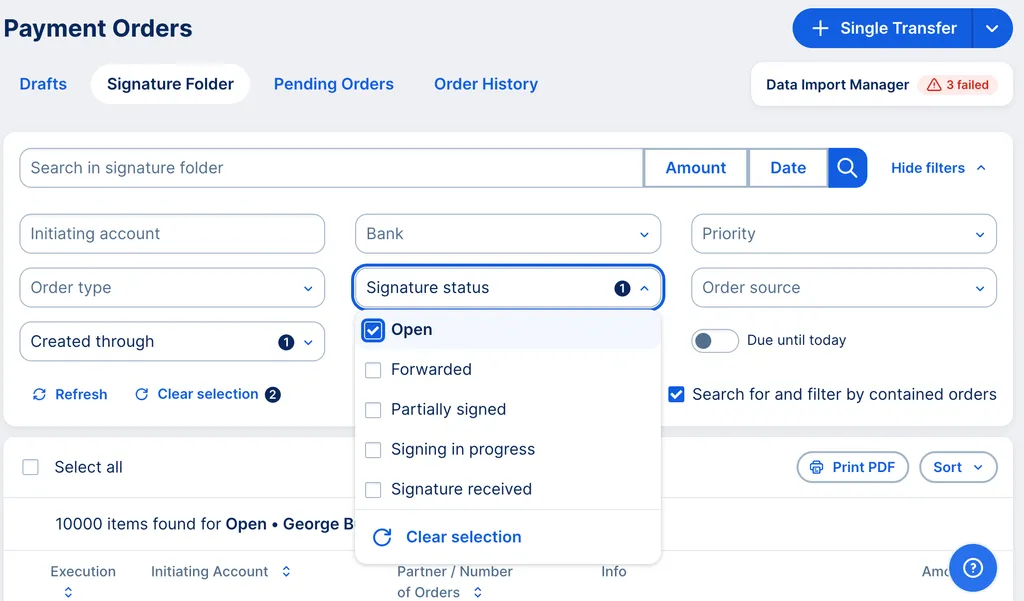 Order list filter by signature status