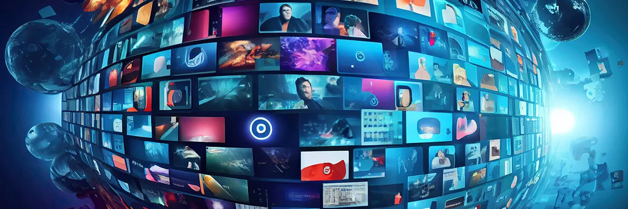 Symbolgrafik für TV - eine Vielzahl an Screens, halbkugelförmig angeordnet