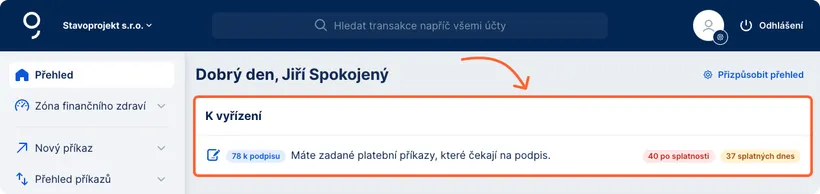 Sekce "K vyřízení"