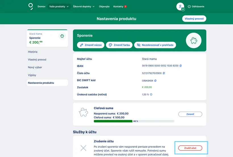 Zrušenie sporiaceho účtu