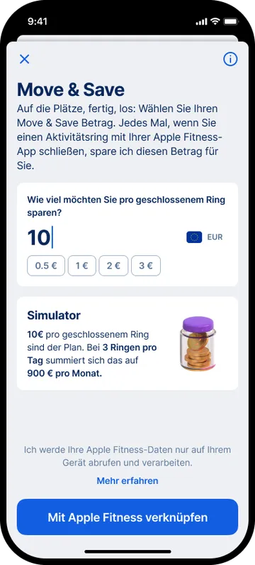 Move & Save: Betrag einstellen