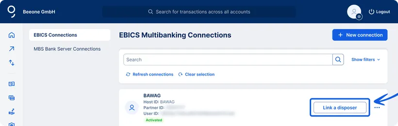 Link EBICS connection to disposer (button)