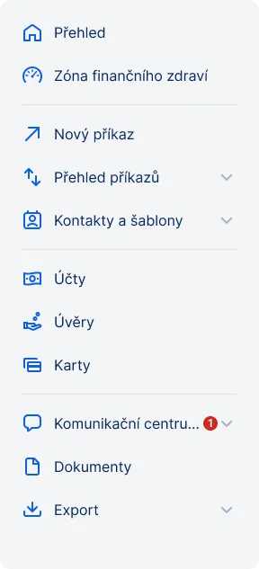 Levé menu s rozbalovacími položkami