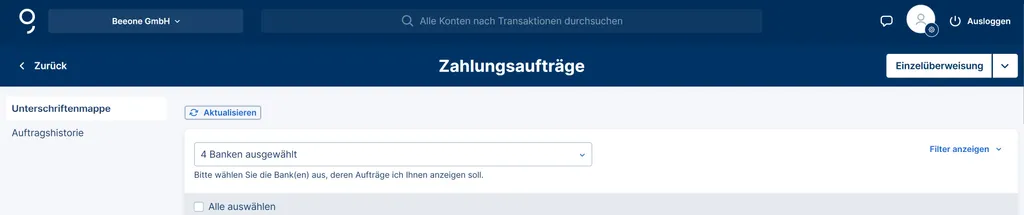 Zahlungsaufträge in der Unterschriftenmappe