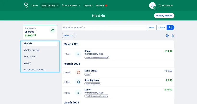 Možnosti správy sporiaceho účtu